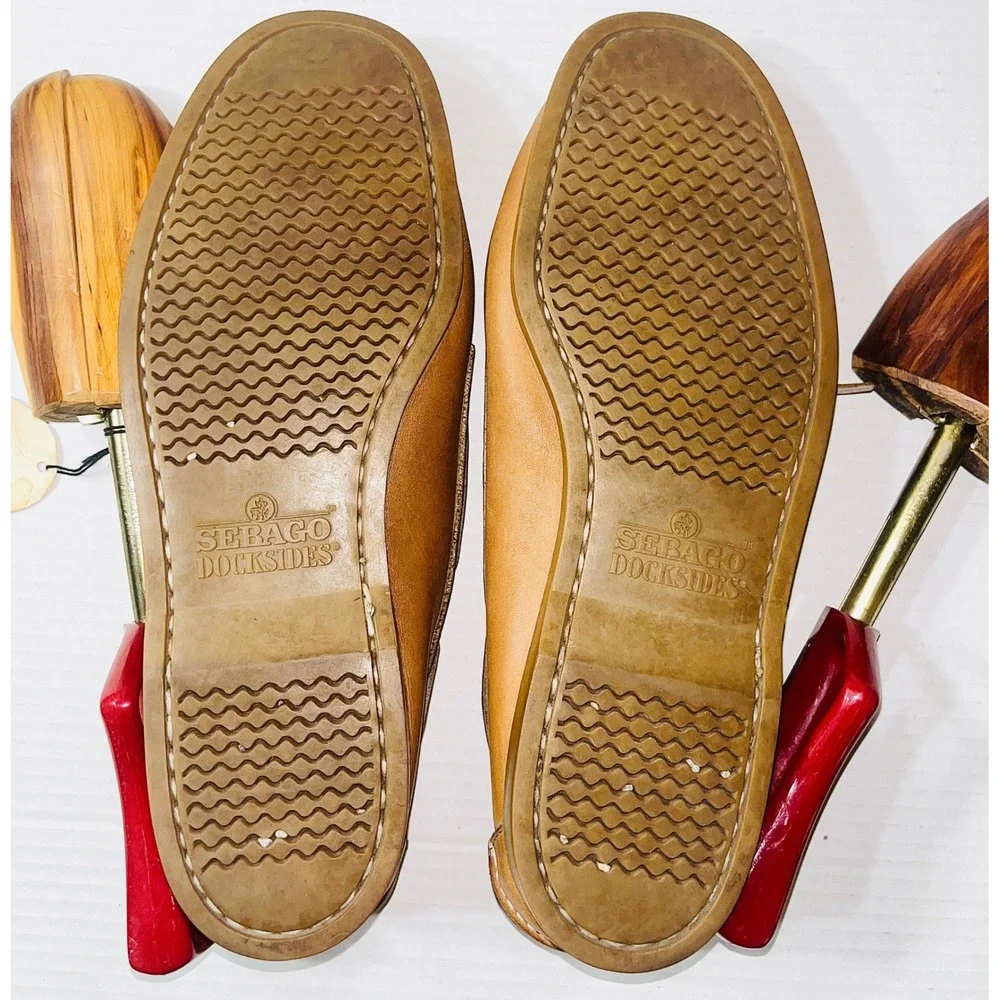 Sebago Docksides Boat Shoes Mens 11.5 Caramel Tan Leather Nautical Loafers